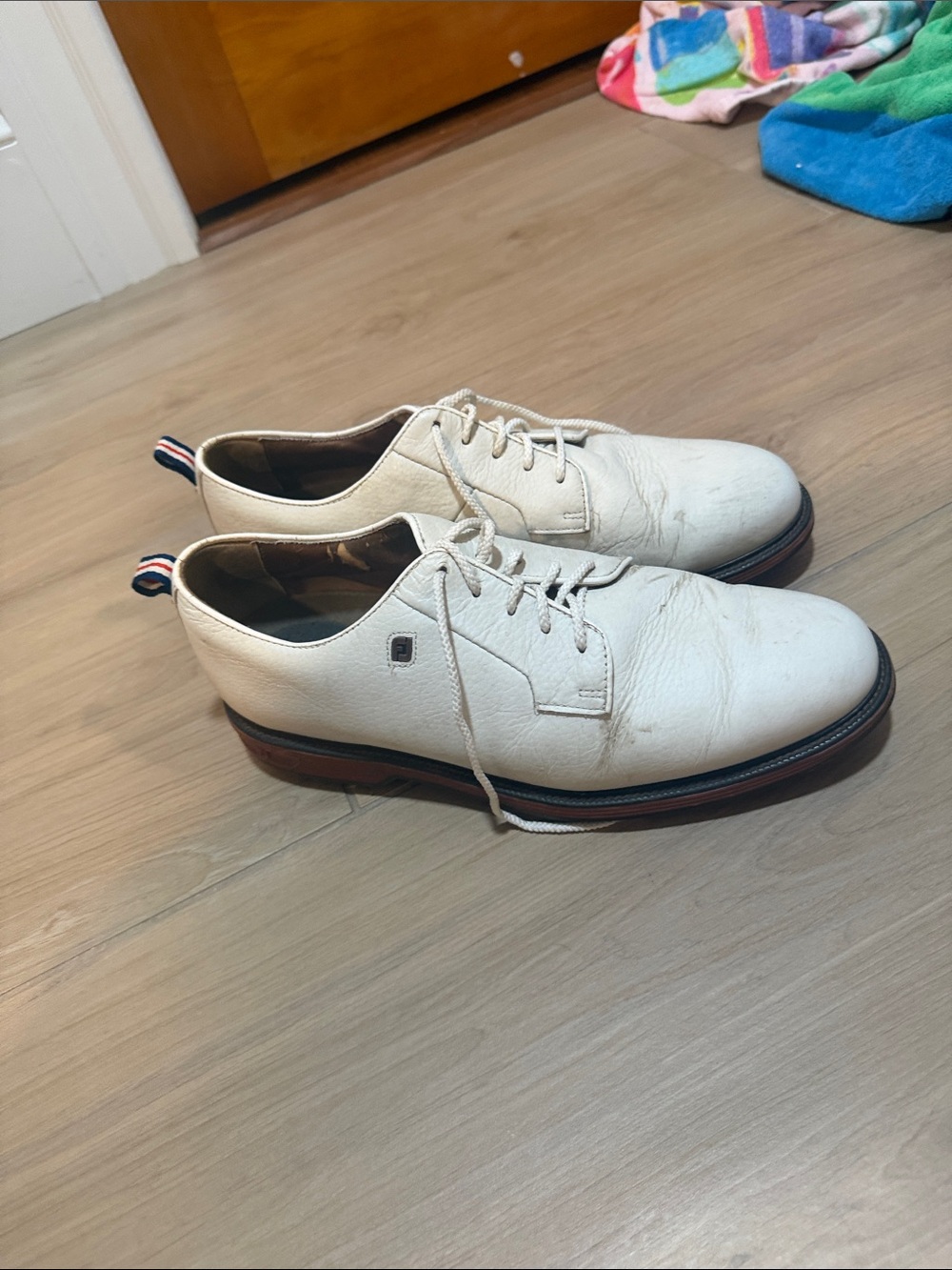 FootJoy Cream Leather Lace-Up Golf Shoes with Contrast Trim